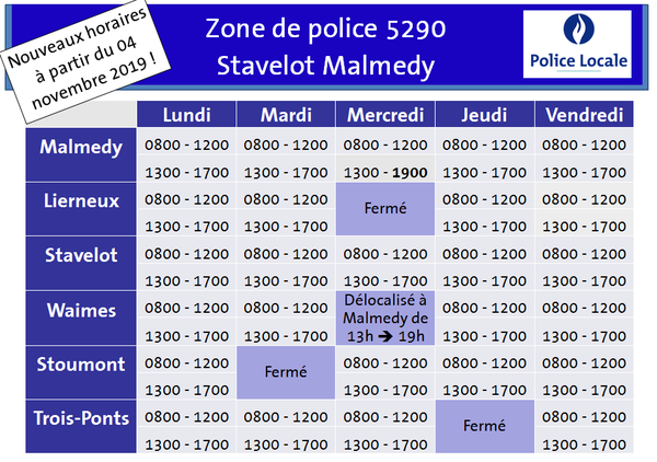 horaire police